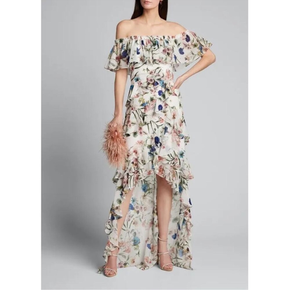 Badgley Mischka White Floral High Low Maxi Size 6